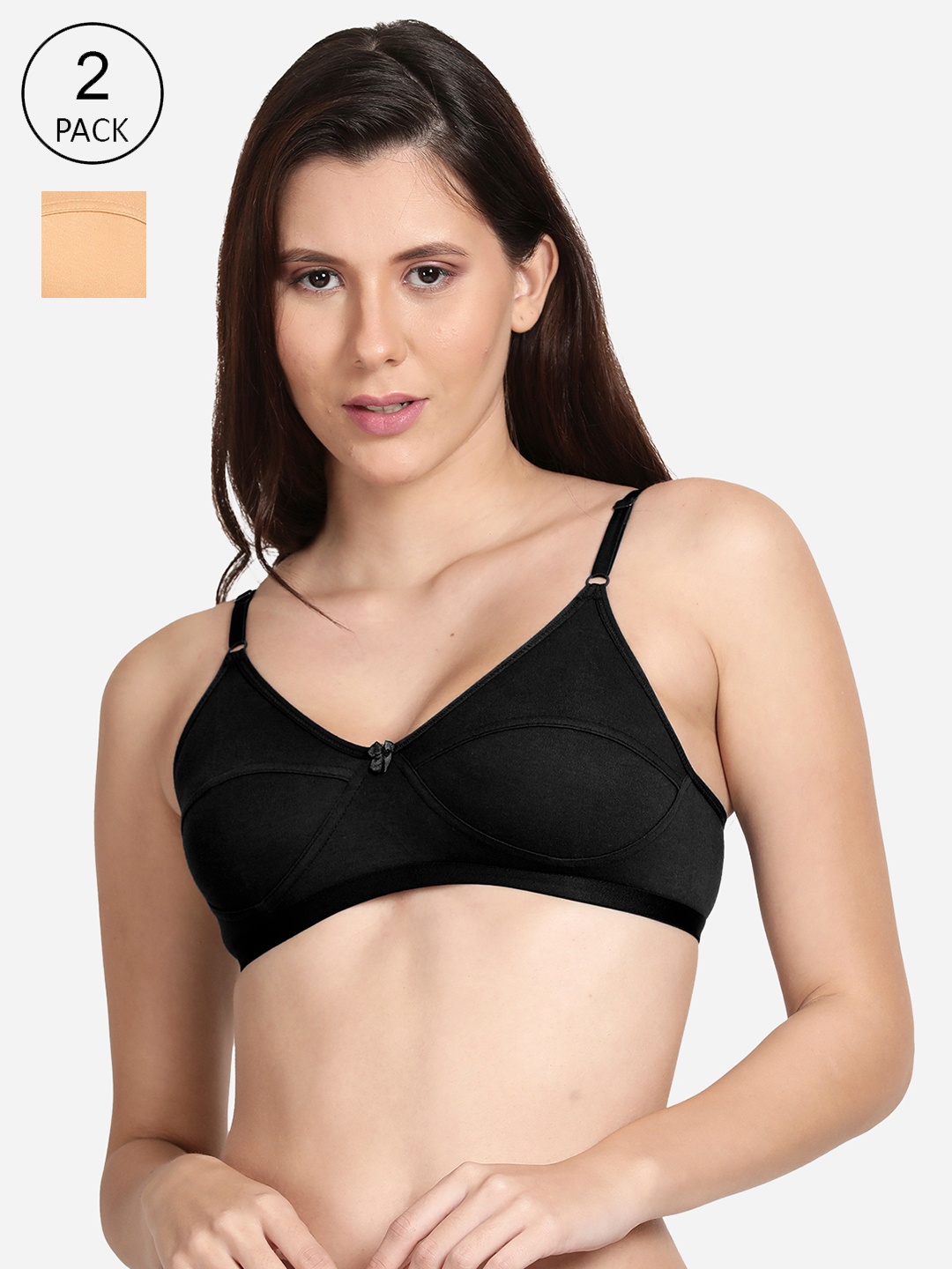 

shyaway Pack of 2 Black & Nude-Coloured Everyday Bra shyl-P2-002-32B-