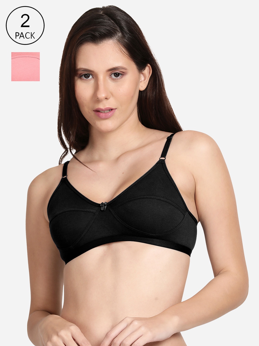 

shyaway Women Pack of 2 Black & Pink Non Padded Bra