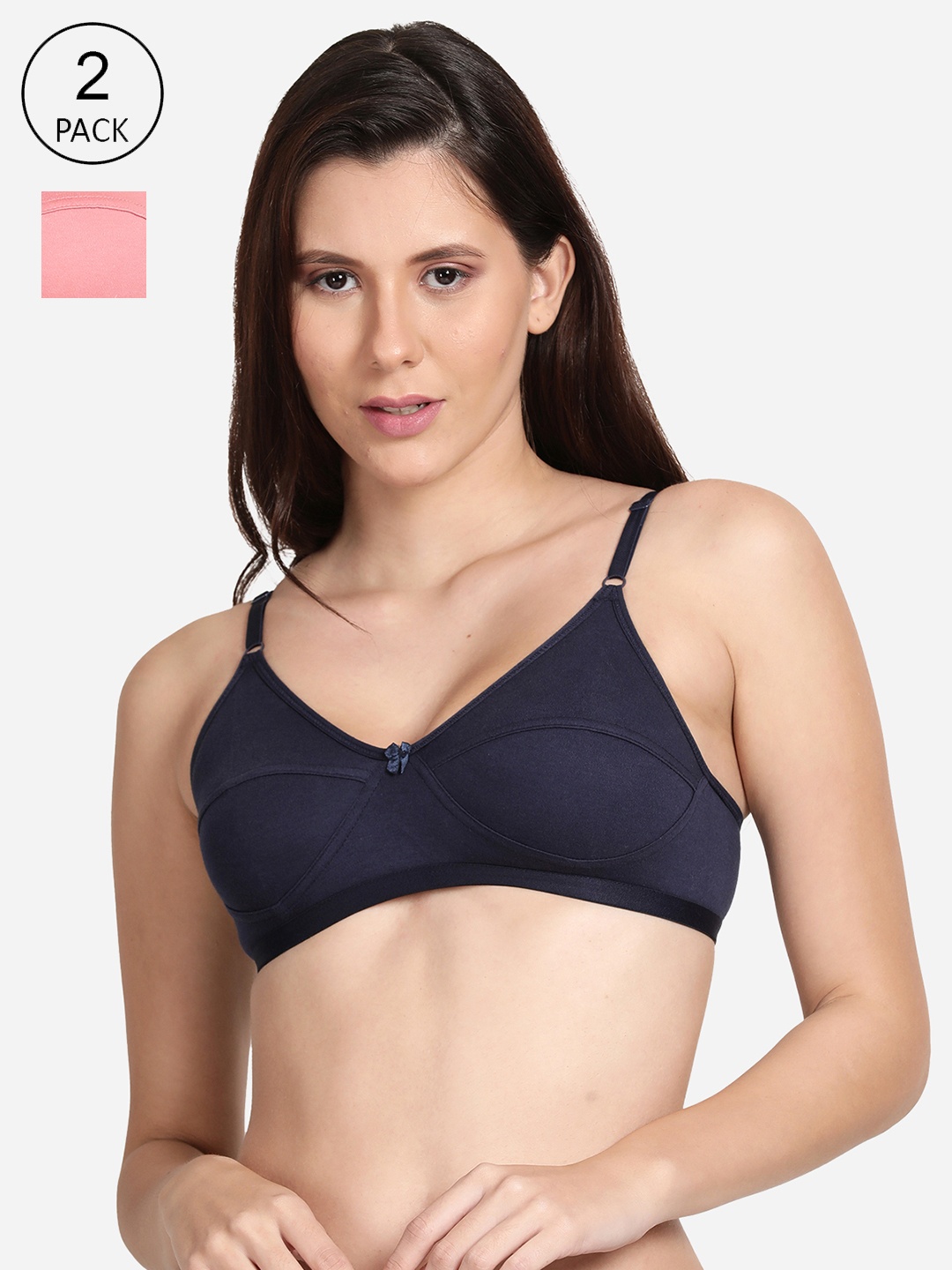 

shyaway Set Of 2 Pink & Black Non Padded & Non Wired Solid Bra