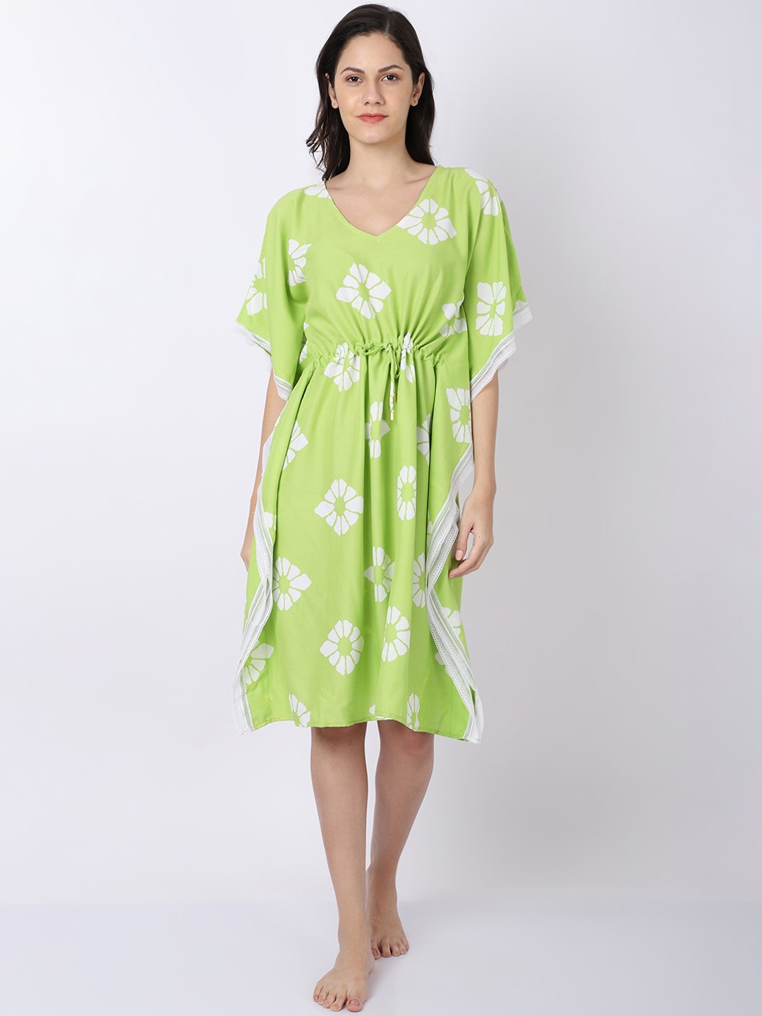 

EROTISSCH Women Green Printed Beachwear Swim Cover Up Dress
