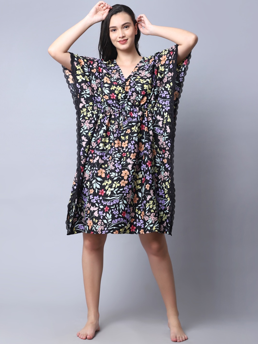 

EROTISSCH Women Black Printed Kaftan Swim Cover Up Dress