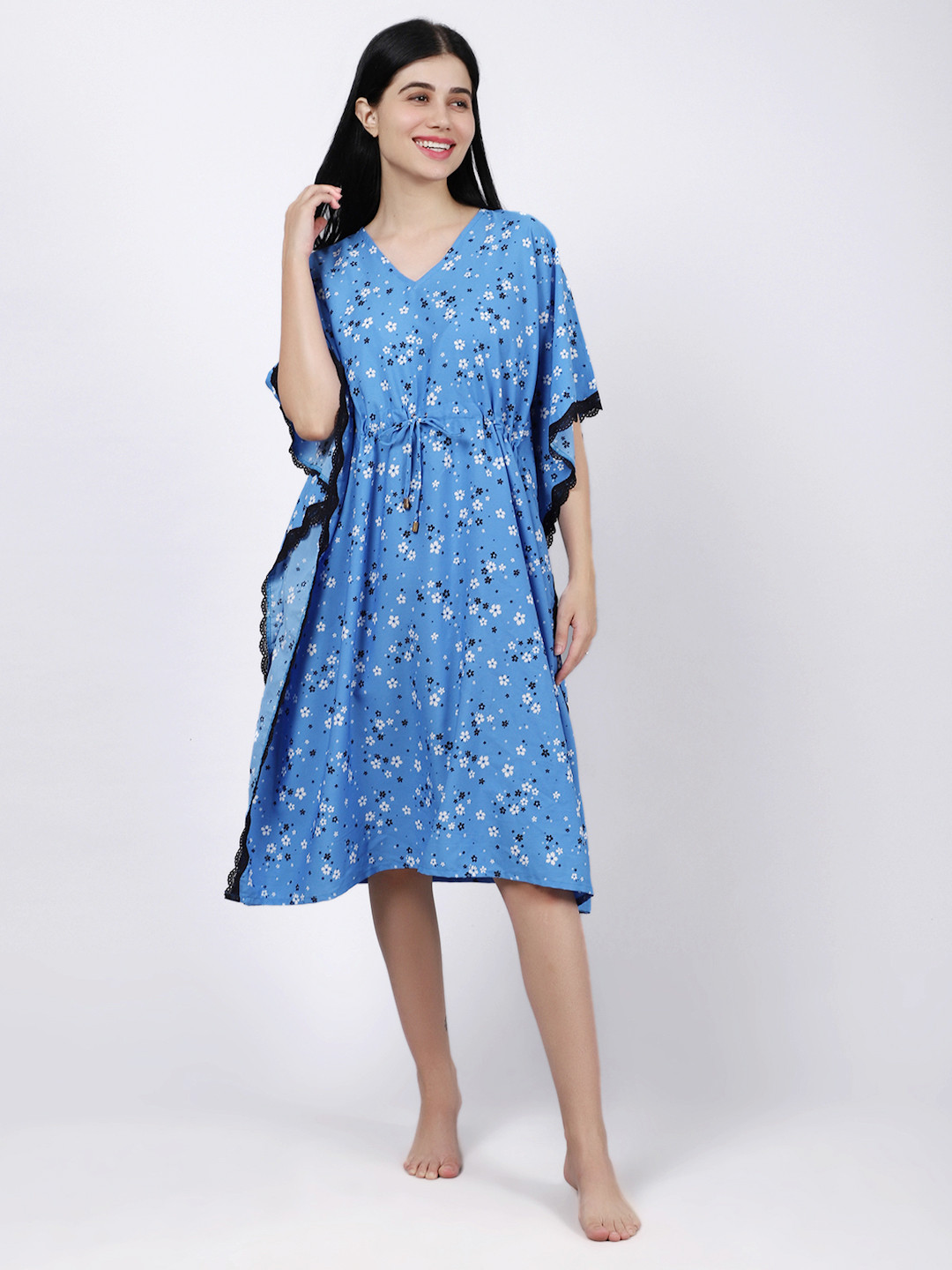 

EROTISSCH Women Blue Printed Kaftan Swim Cover Up Dress