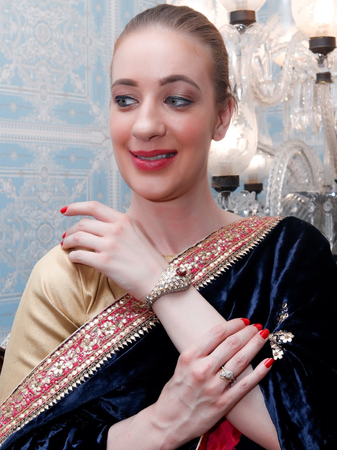 

ODETTE Women White & Red Gold-Plated Alloy Bangle-Style Bracelet