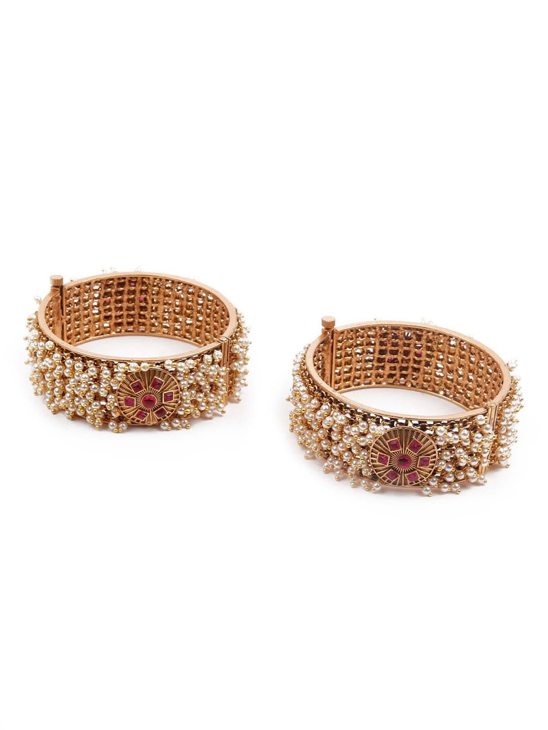 

ODETTE Set of 2 Gold Plated Ethnic Bangles, Silver