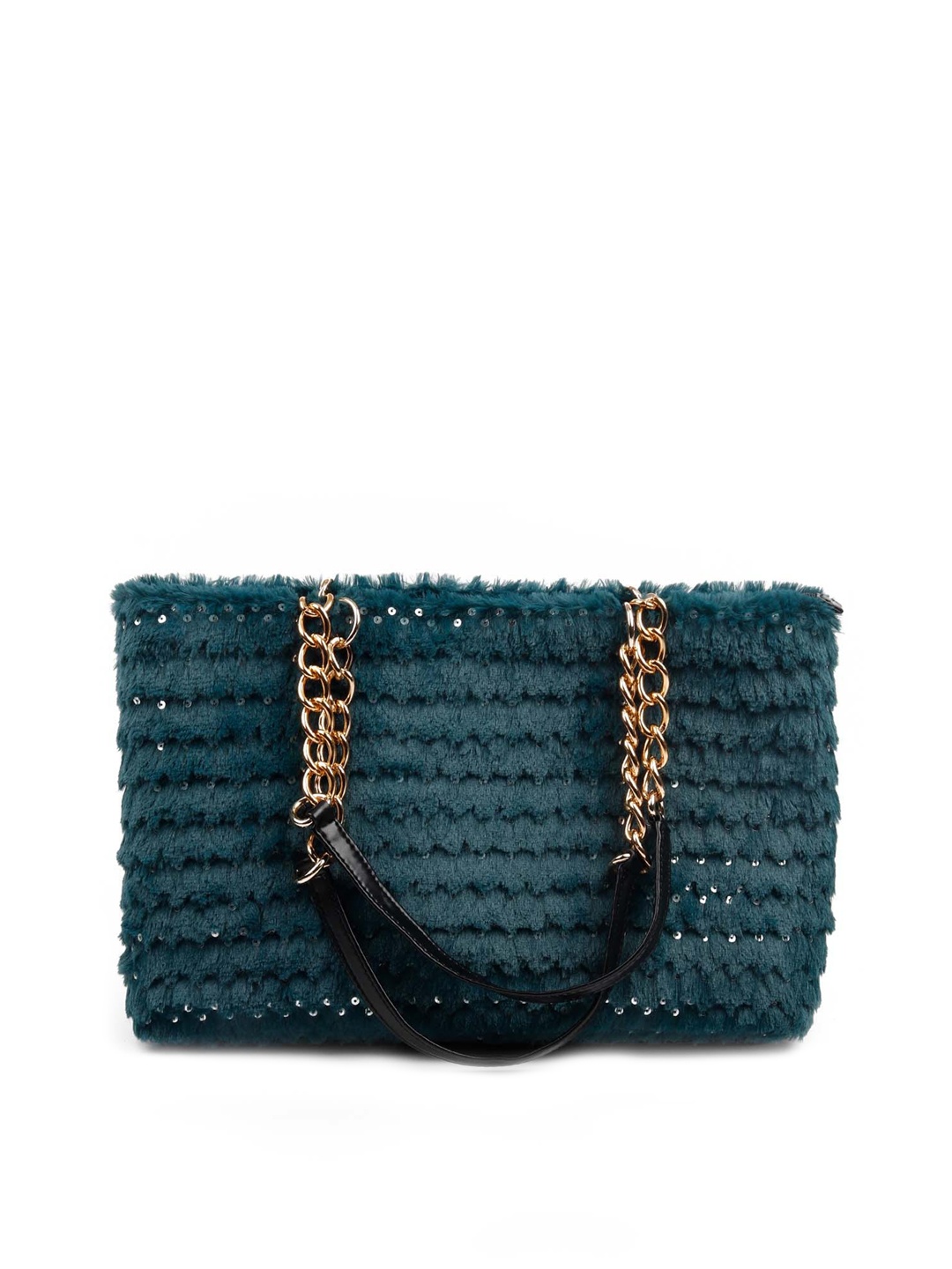 

ODETTE Teal Oversized Structured Sling Bag with Fringed