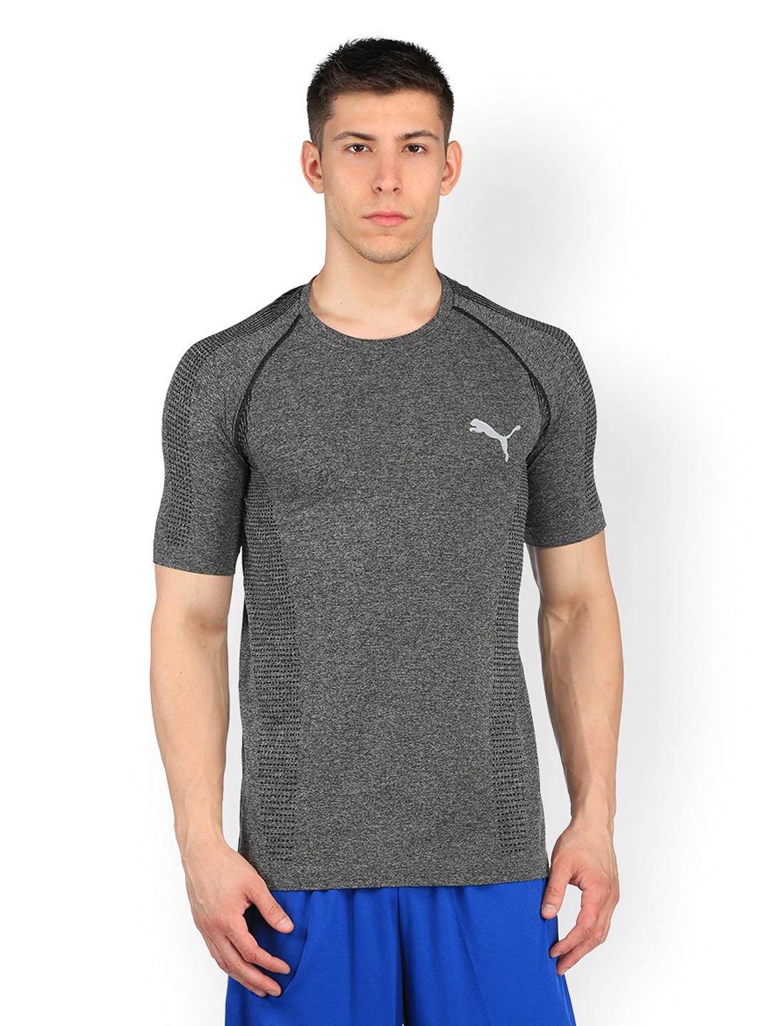 

Puma Men Grey Solid Round Neck T-shirt