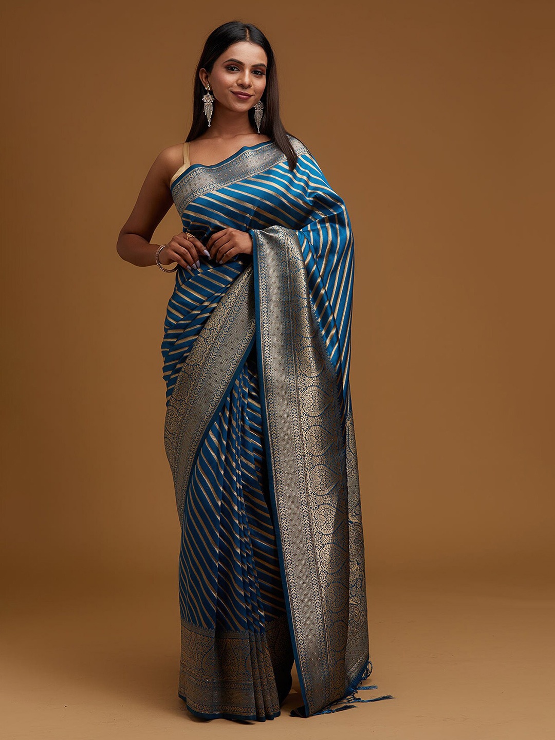 

Koskii Blue & Grey Woven Design Zari Brocade Banarasi Saree