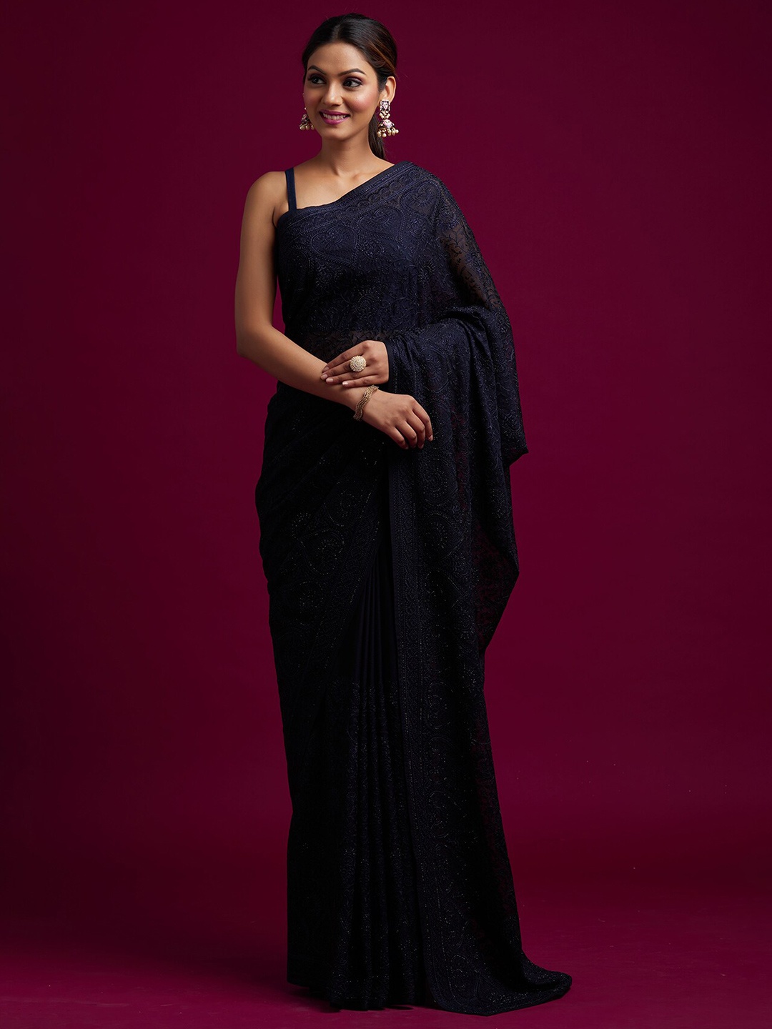 

Koskii Navy Blue Embellished Embroidered Saree