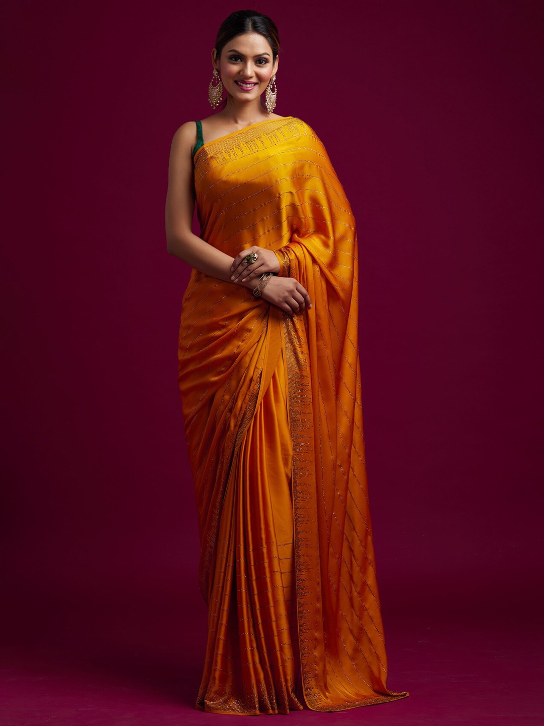 

Koskii Yellow Striped Satin Saree
