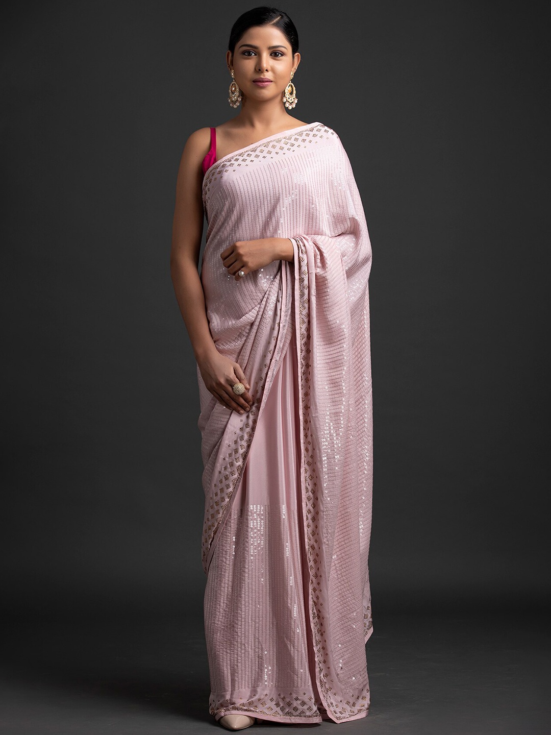 

Koskii Lavender Embellished Beads and Stones Designer Saree