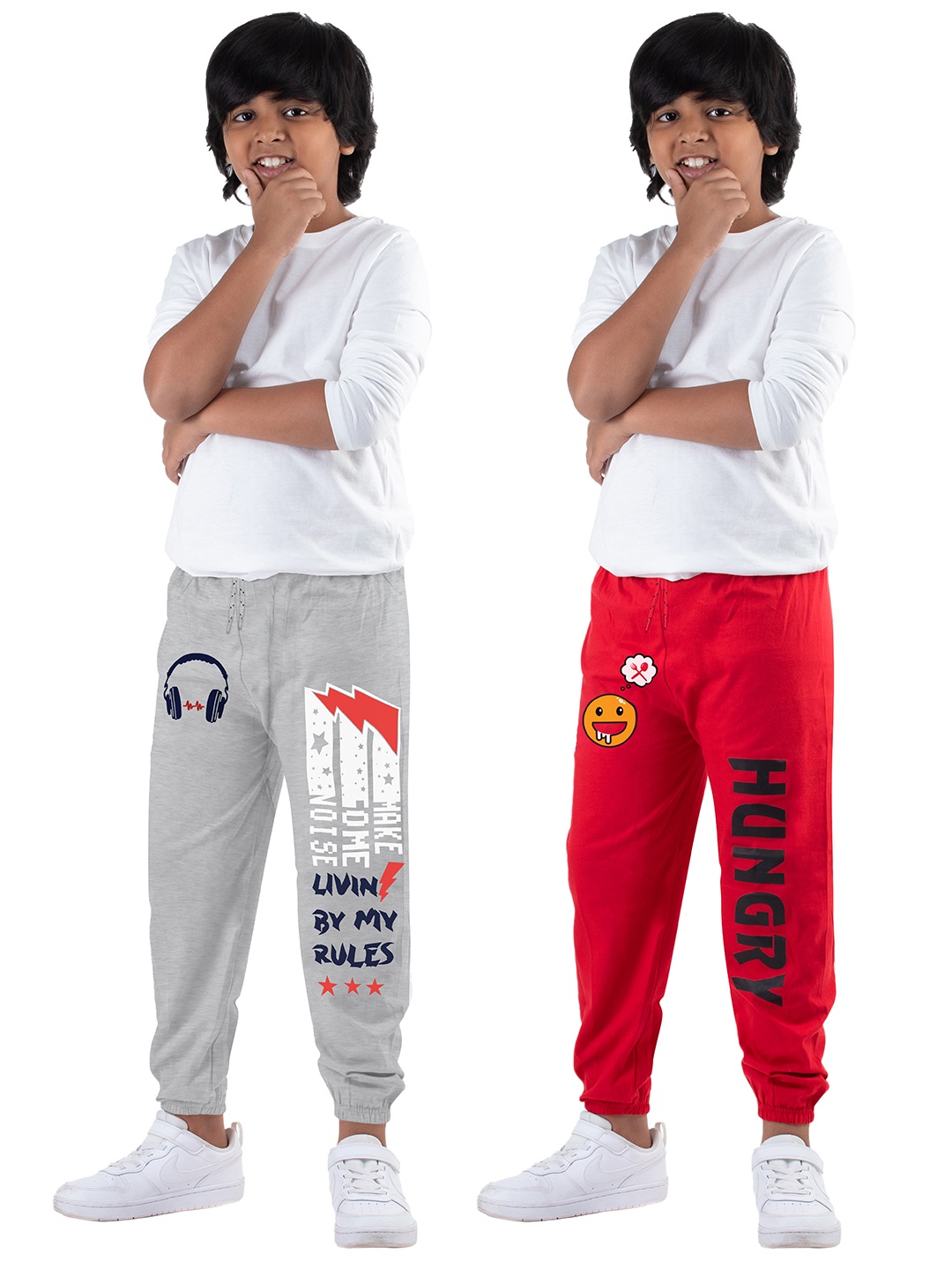 

KYDA KIDS Boys Pack of 2 Printed Cotton Track Pants, Red