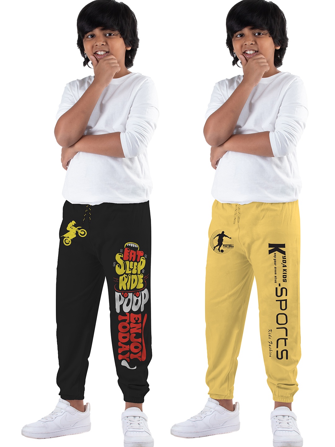 

KYDA KIDS Boys Black & Yellow Pack Of 2 Printed Cotton Joggers