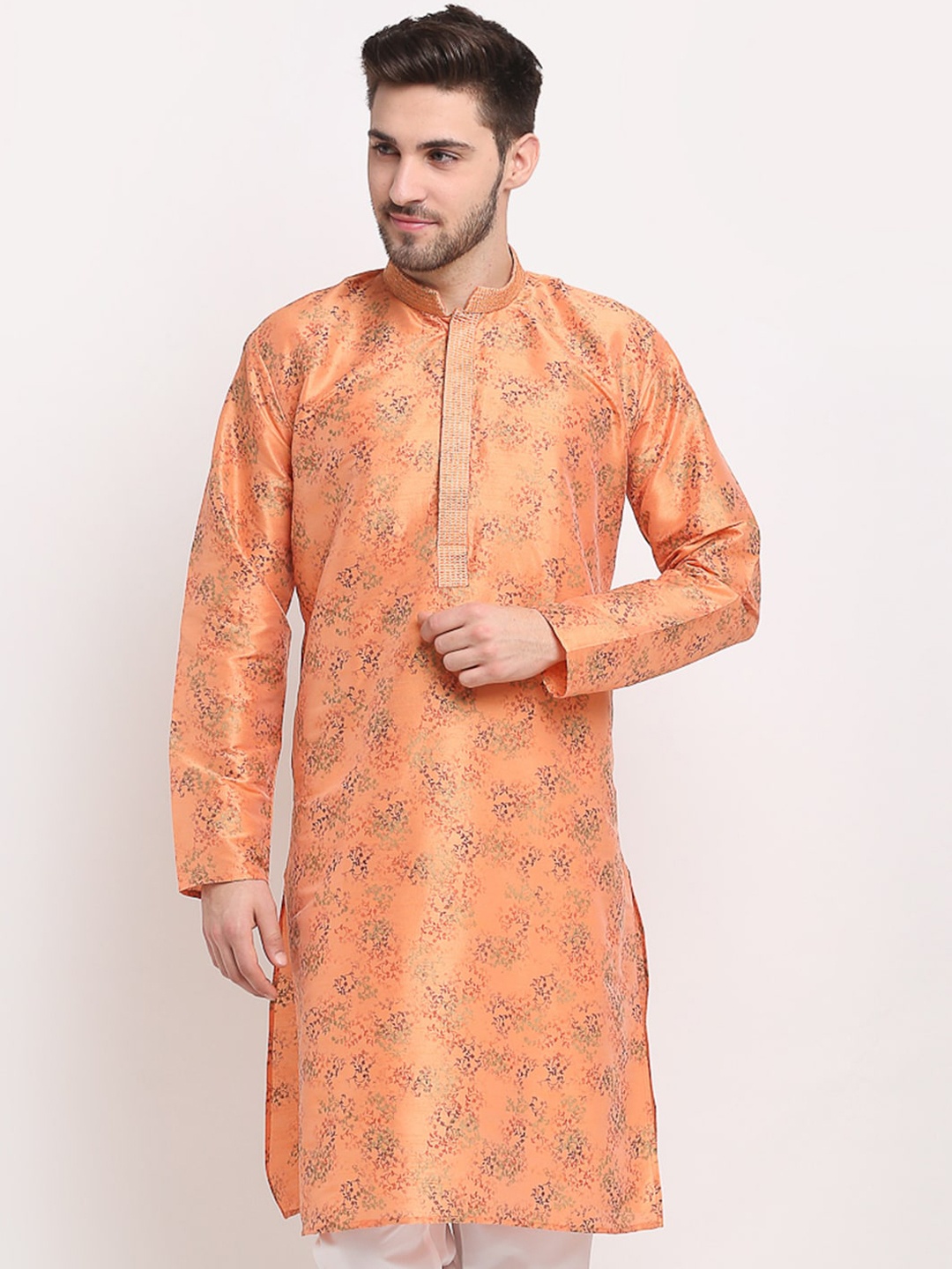 

Jompers Men Orange Ethnic Motifs Printed Kurta