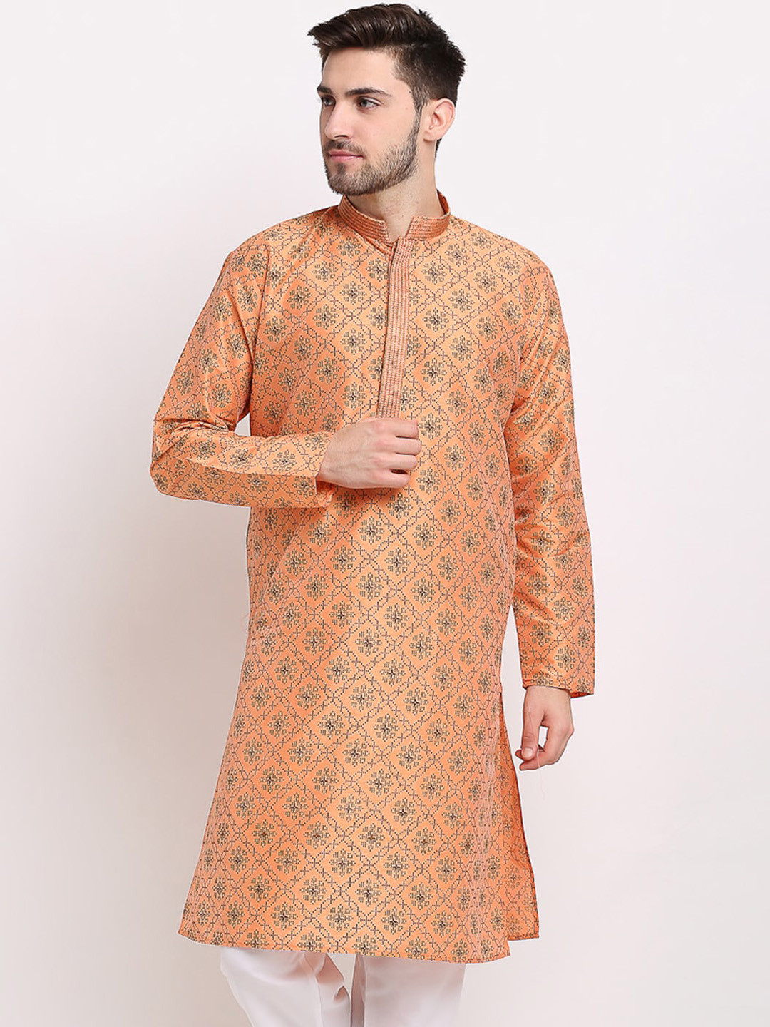

Jompers Men Orange Ethnic Motifs Kurta