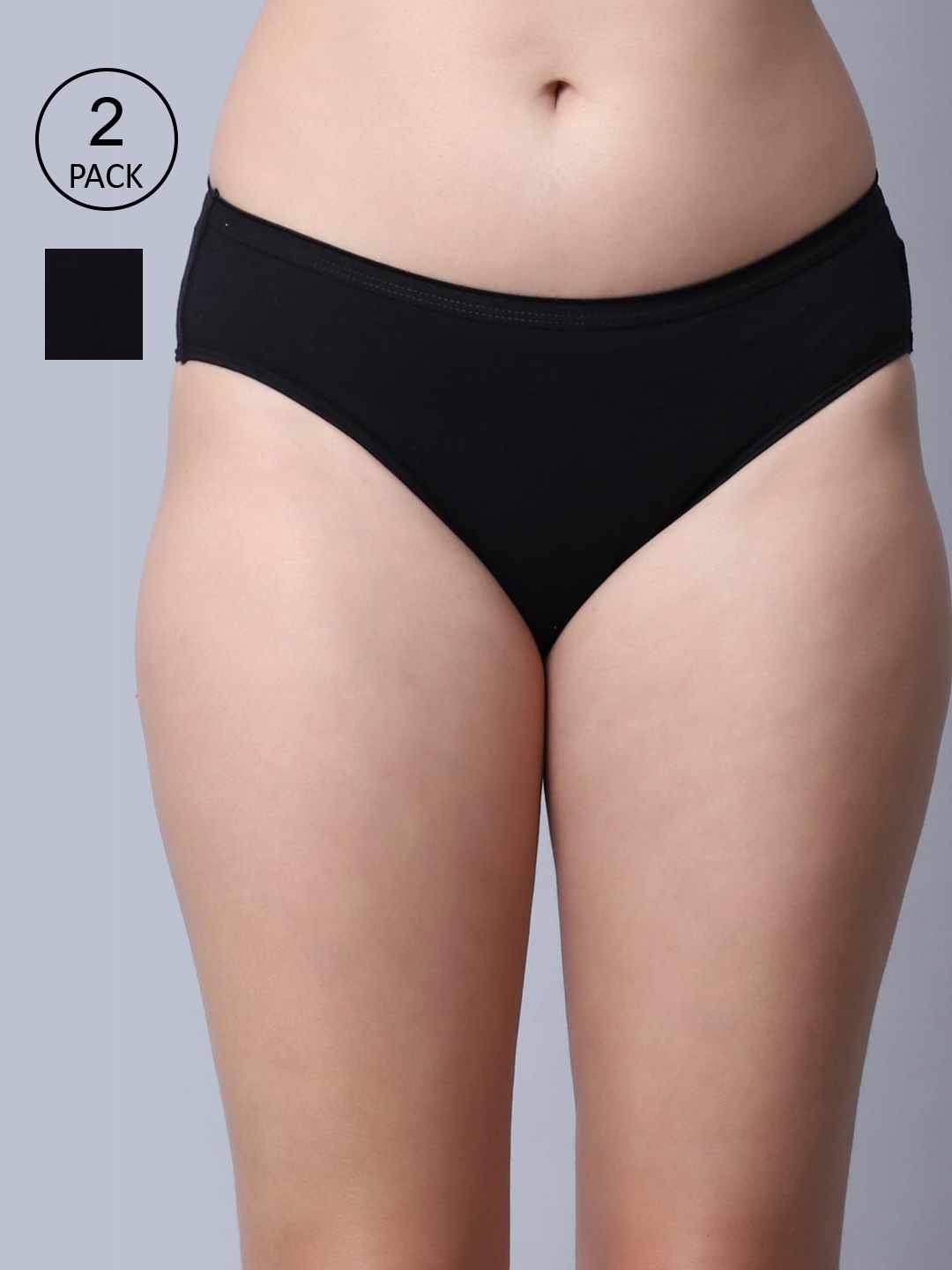 

GRACIT Women Pack Of 2 Solid Seamless Cotton Hipster Briefs, Black