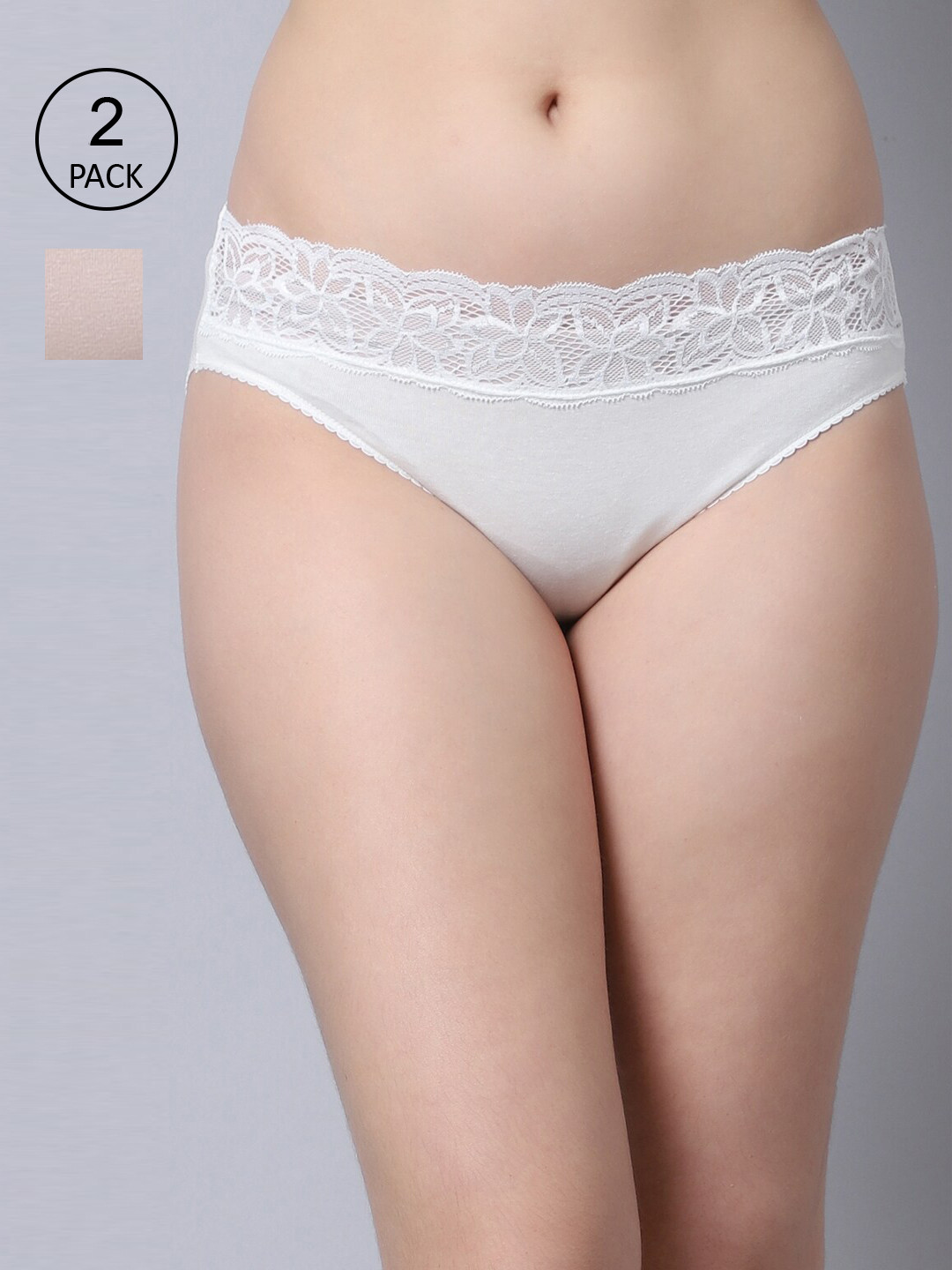 

GRACIT Women Pack Of 2 Beige & Cream Solid Cotton Hipster Briefs