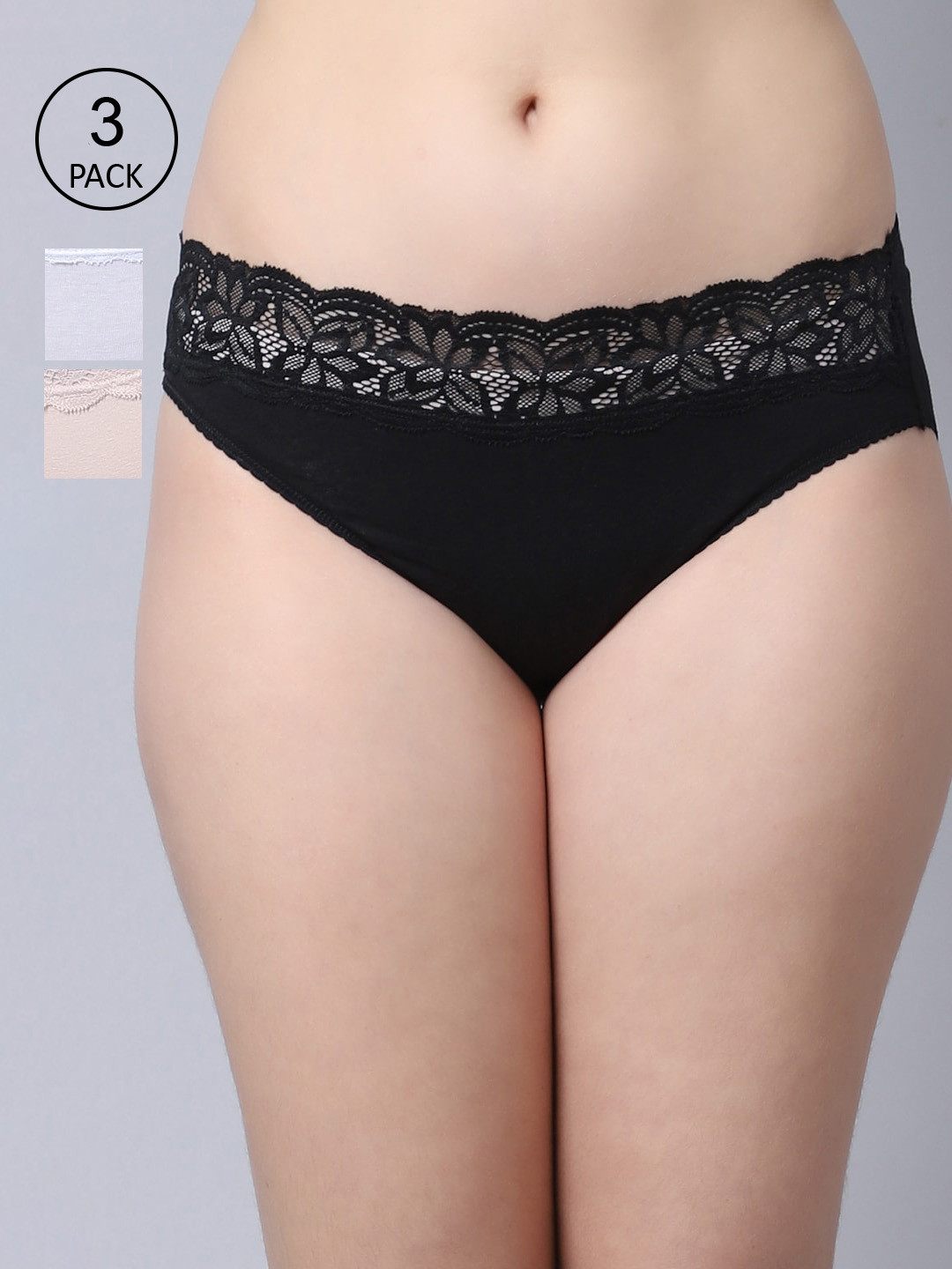 

GRACIT Women Pack Of 3 Solid Hipster Briefs, Black
