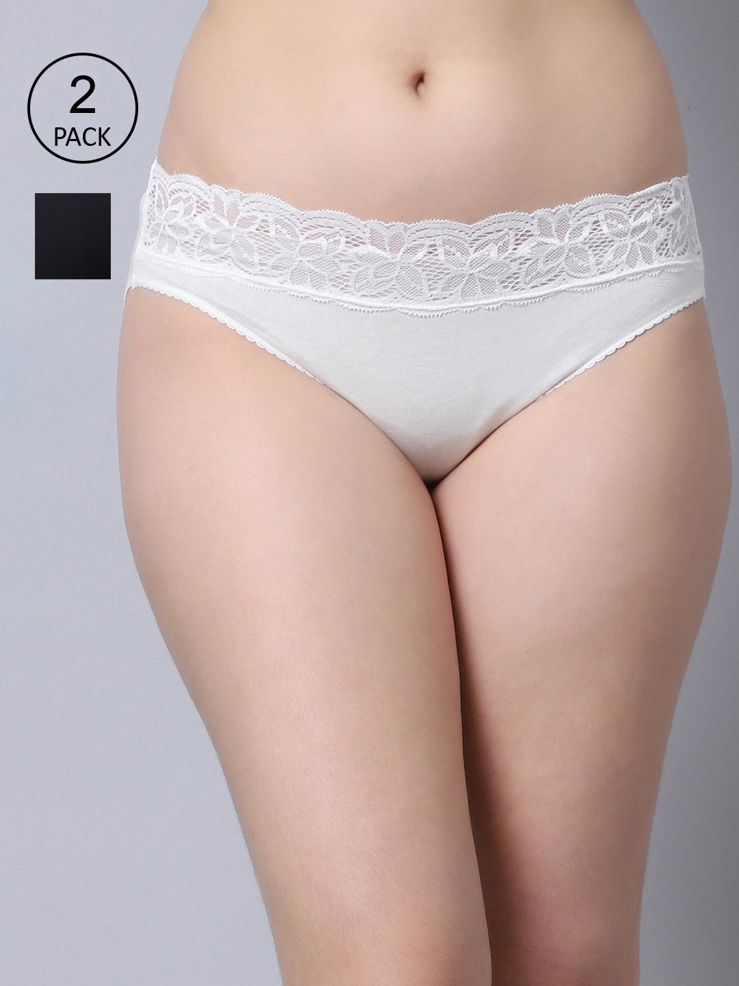 

GRACIT Women Pack Of 2 Solid Seamless Lace Hipster Briefs, Black