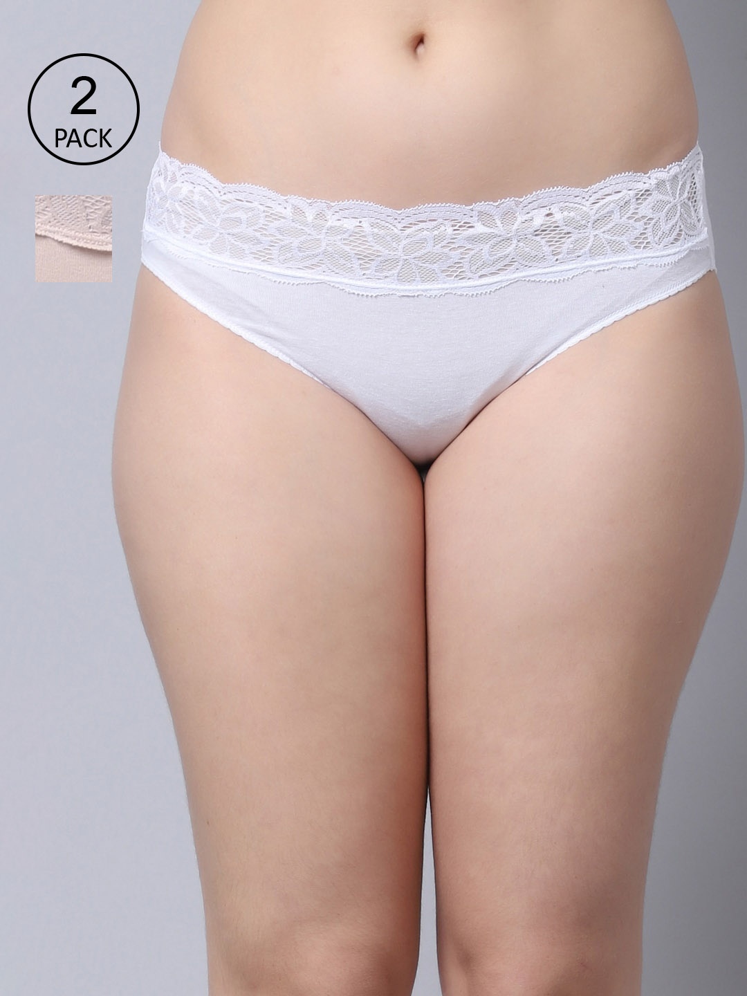 

GRACIT Women Pack Of 2 White Solid Cotton Briefs