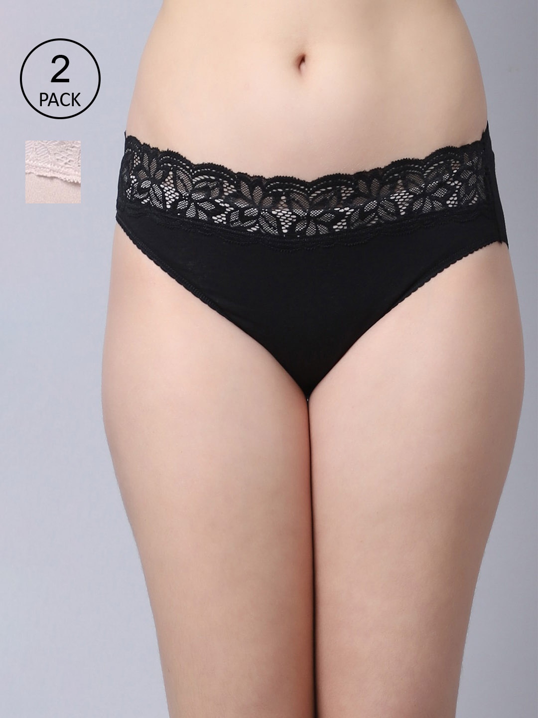 

GRACIT Women Pack Of 2 Solid Cotton Hipster Briefs, Black