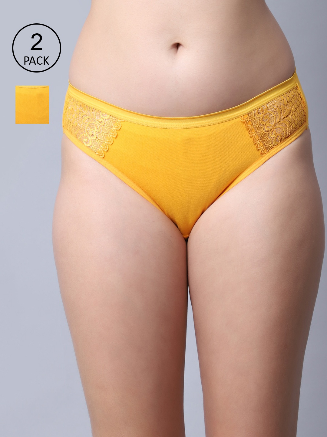 

GRACIT Pack Of 2 Women Self Design Cotton Hipster Seamless Lace Briefs, Yellow