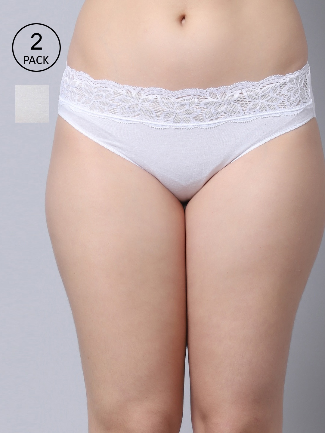 

GRACIT Women White Pack of 2 Solid Cotton Hipster Briefs
