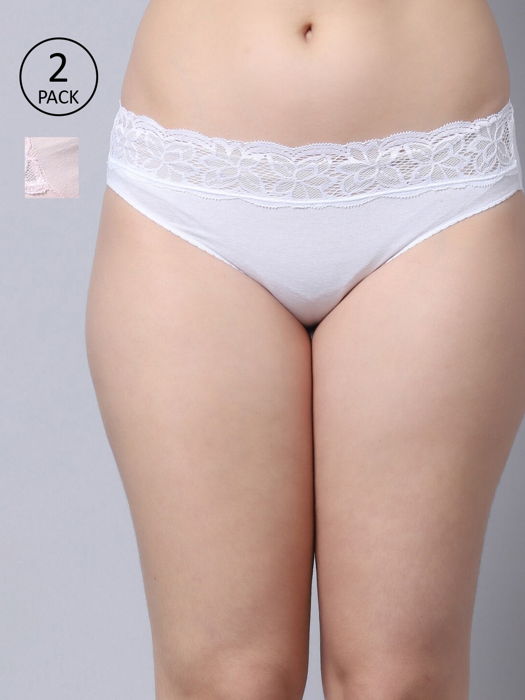 

GRACIT Women Pack Of 2 Pink & White Solid Hipster Lace Briefs