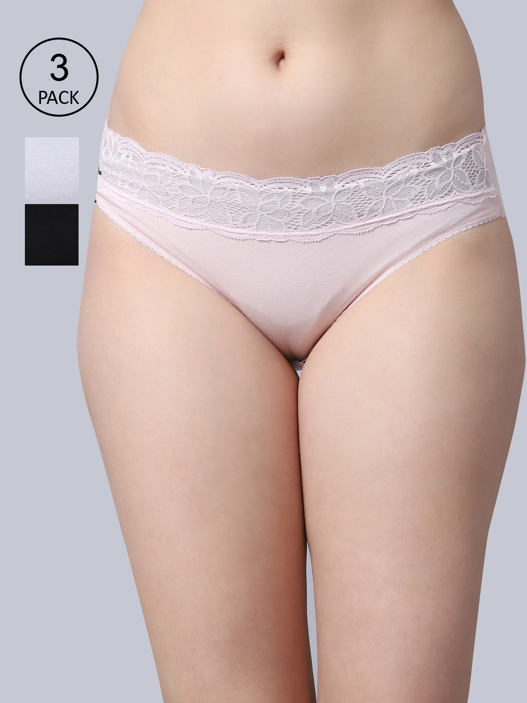 

GRACIT Women Pack Of 3 Solid Cotton Hipster Briefs, Black