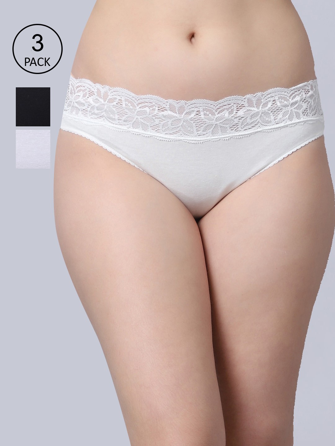 

GRACIT Women Pack of 3 Black & White Solid Cotton Hipster Briefs