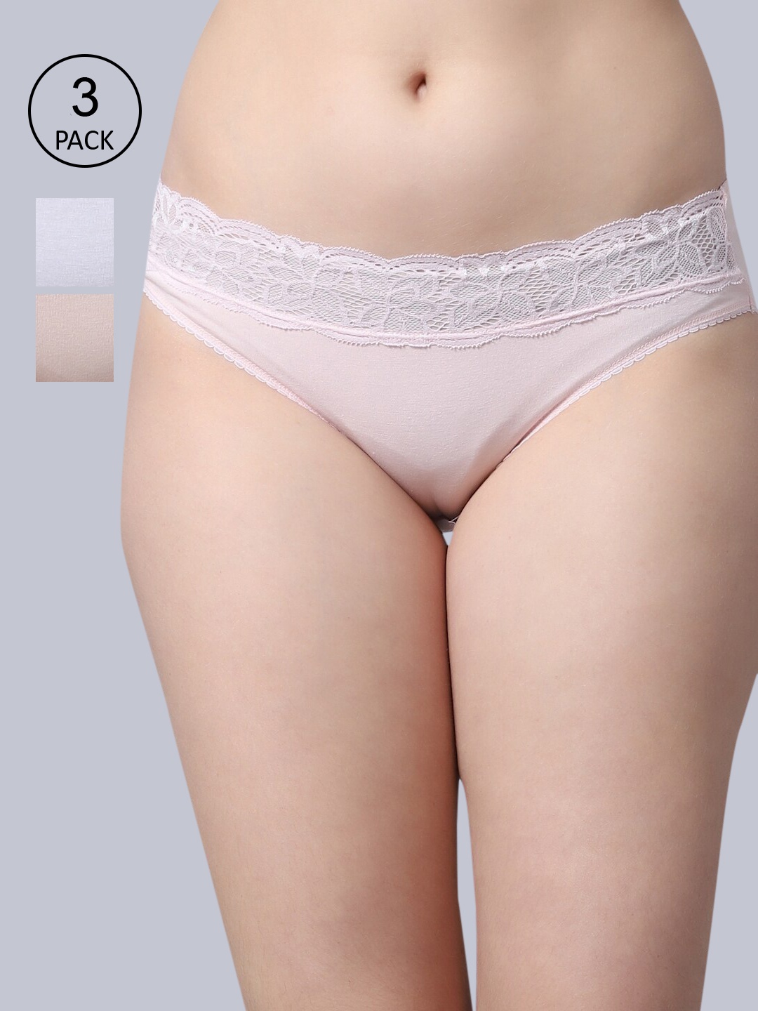 

GRACIT Women Pack Of 3 Solid Hipster Seamless Lace Briefs, White