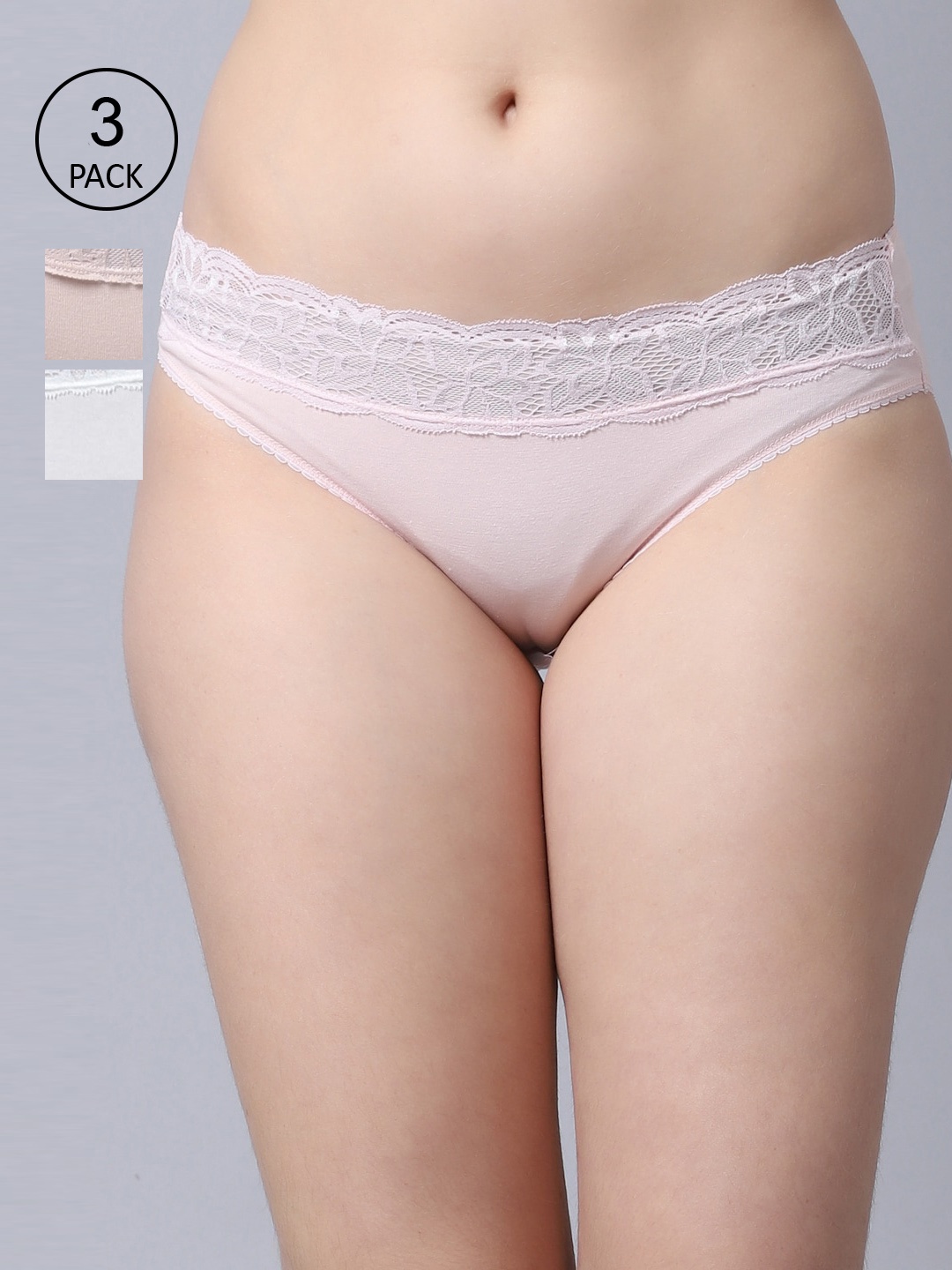 

GRACIT Women Pack Of 3 Beige & Pink Solid Cotton Hipster Briefs