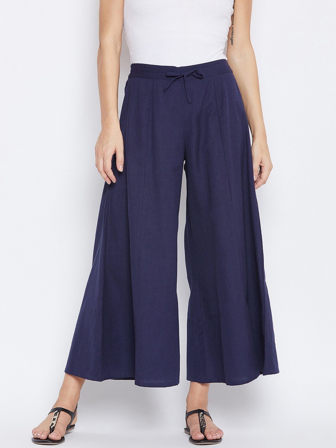 

fabGLOBAL Women Navy Blue Flared Knitted Palazzos