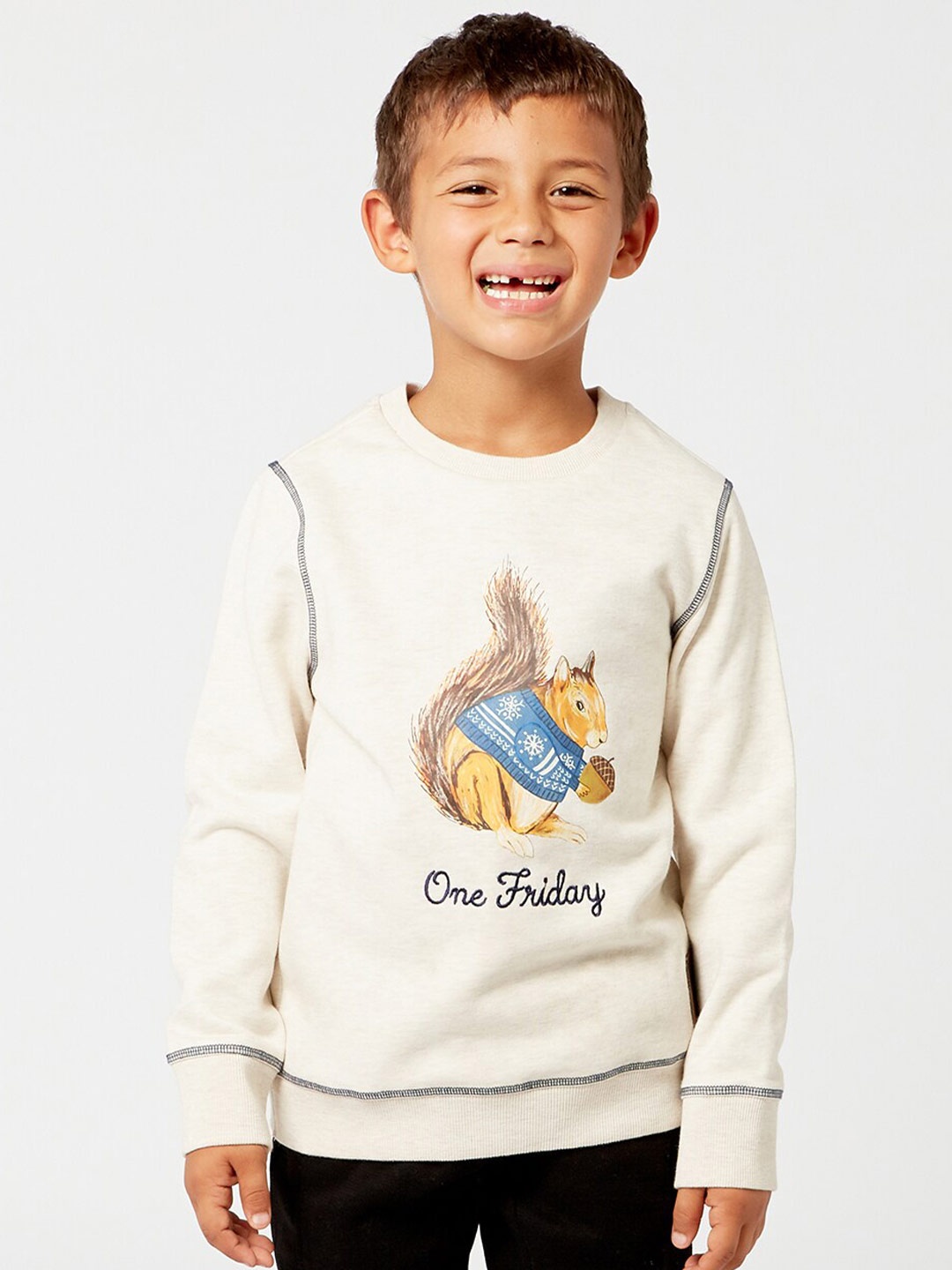

One Friday Boys Cream-Coloured Printed Sweatshirt