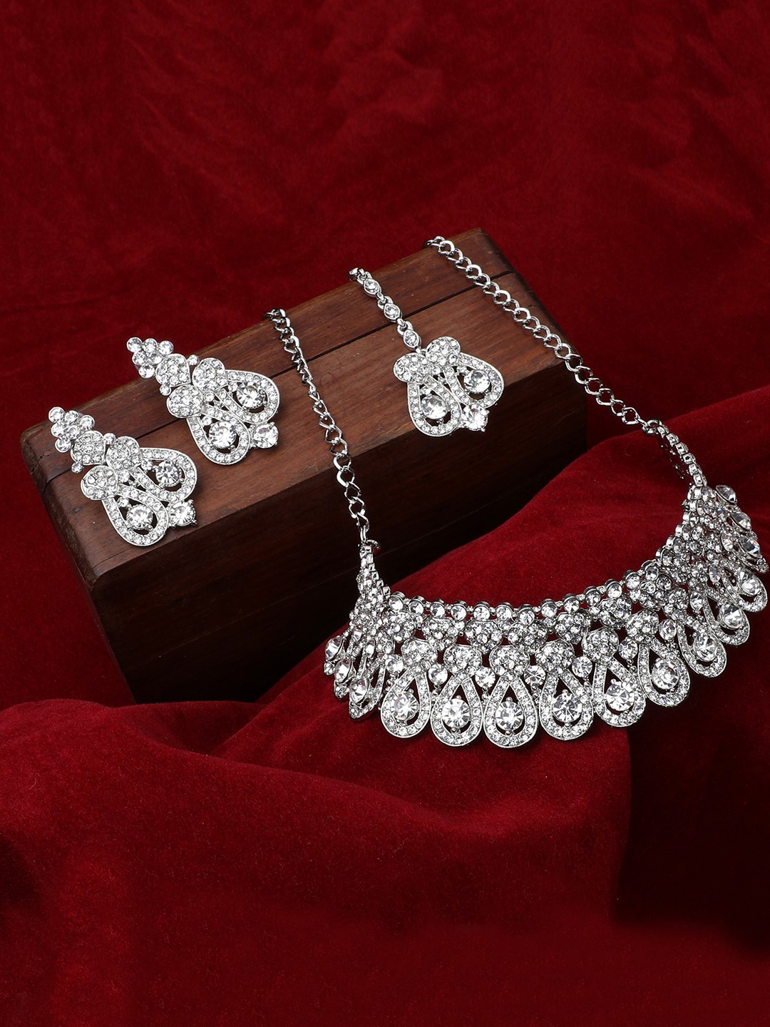 

Bhana Fashion Silver-Plated White Stone-Studded Jewellery Set