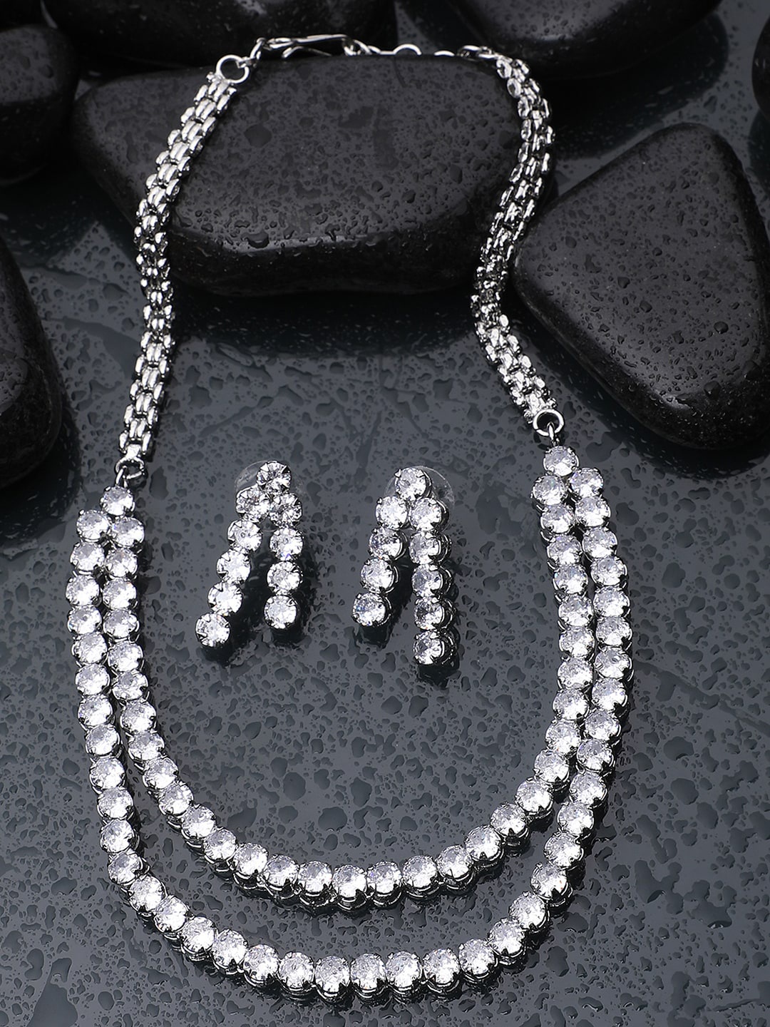 

Bhana Fashion Sliver-Plated & White AD-Studded Jewellery Set