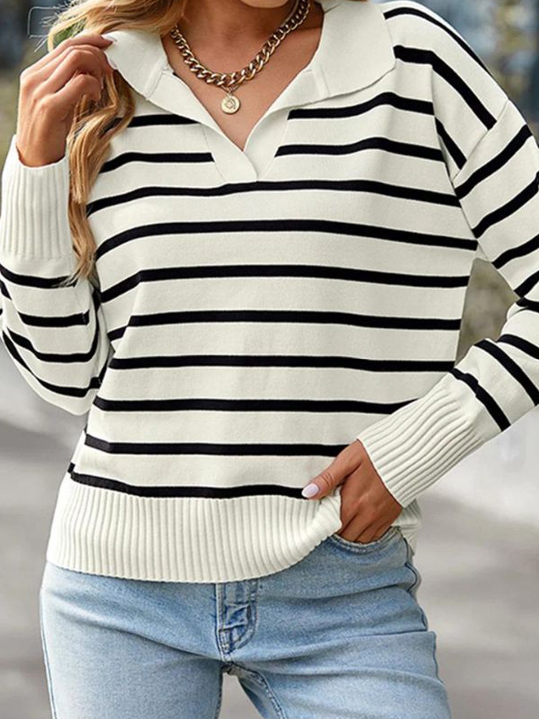 

La Aimee Cream Horizontal Striped Top
