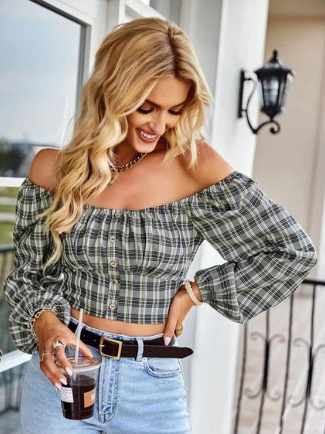 

La Aimee Grey Horizontal Striped Top