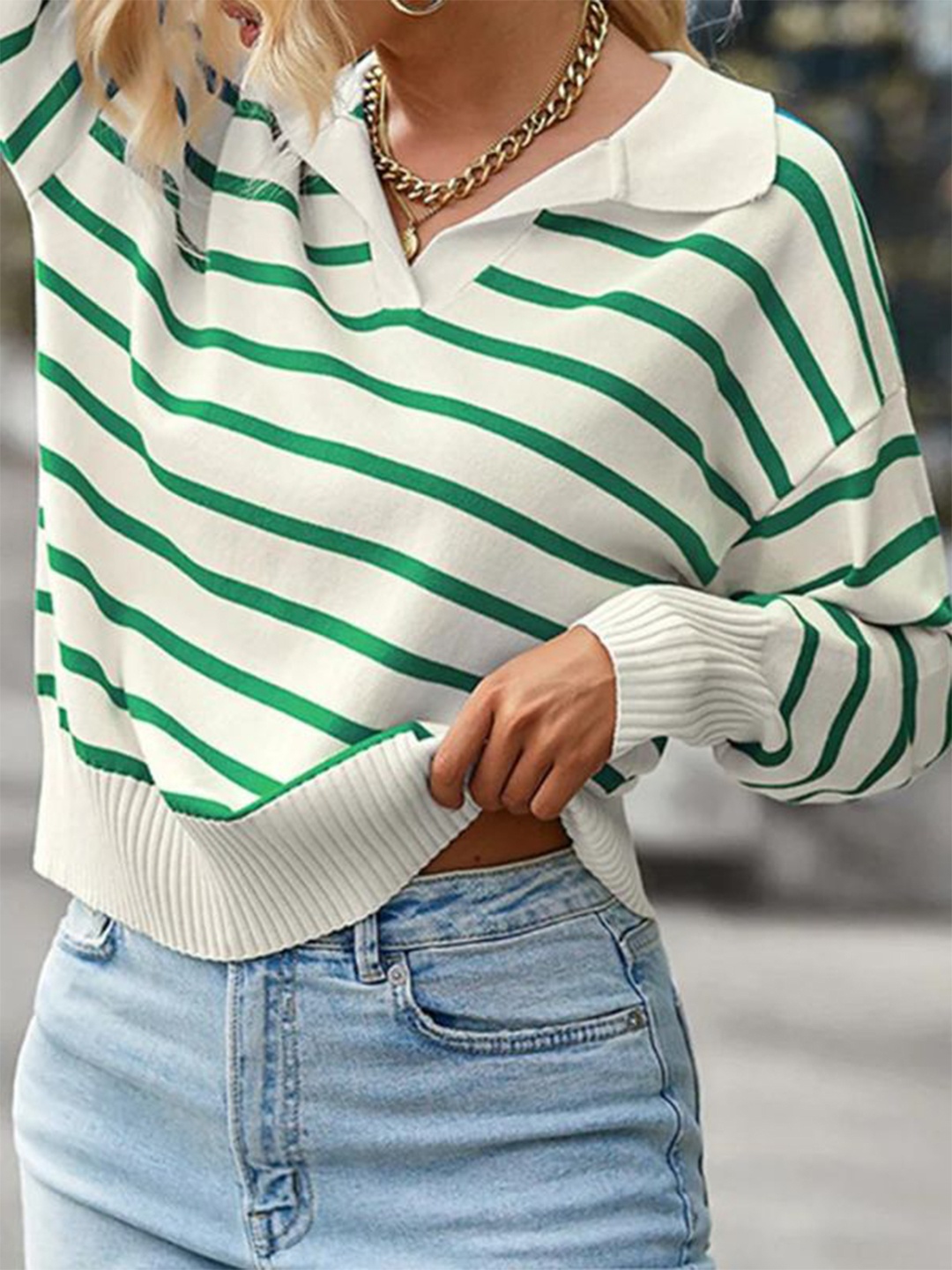 

La Aimee Gorgeous Green Horizontal Striped Top