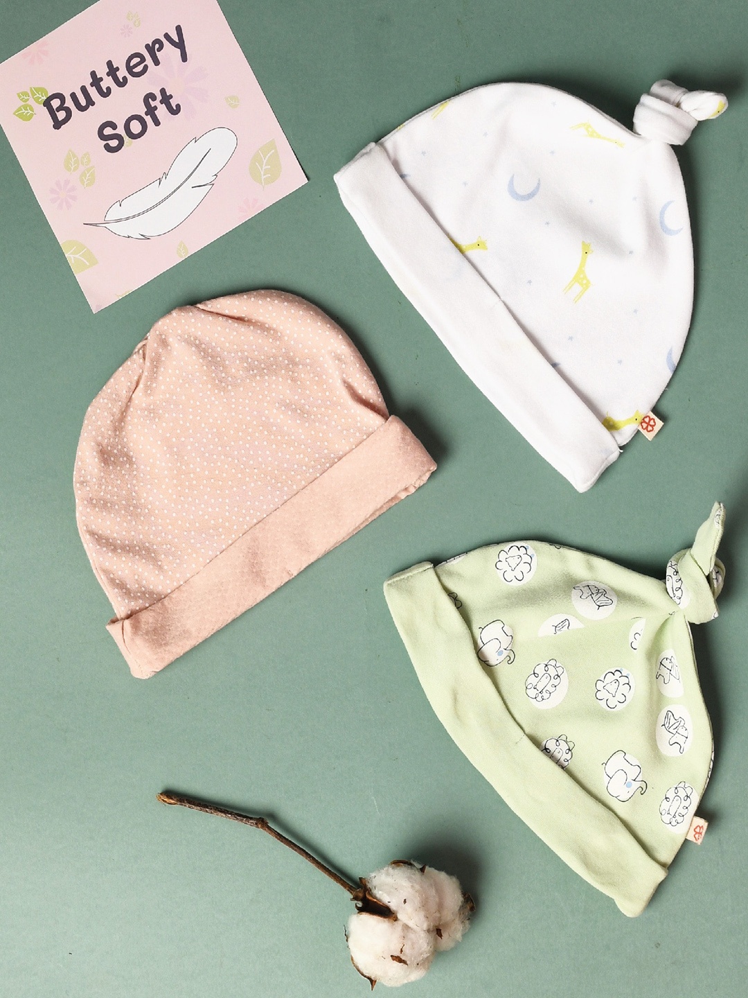 

GREENDIGO Unisex Kids Pack of 3 Baby Caps, Green