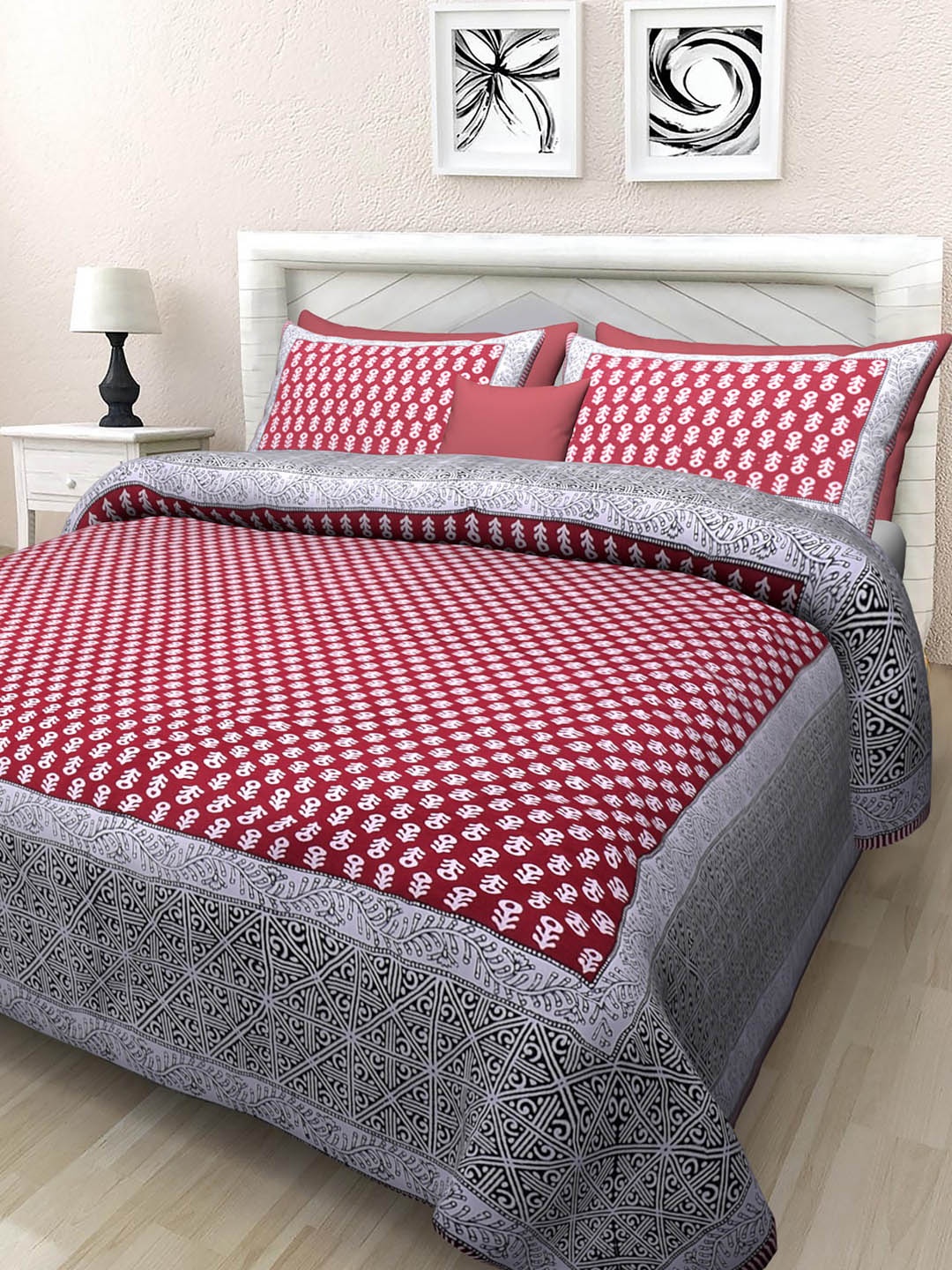 

INDHOME LIFE Pink & Grey Floral 220 TC King Bedsheet with 2 Pillow Covers