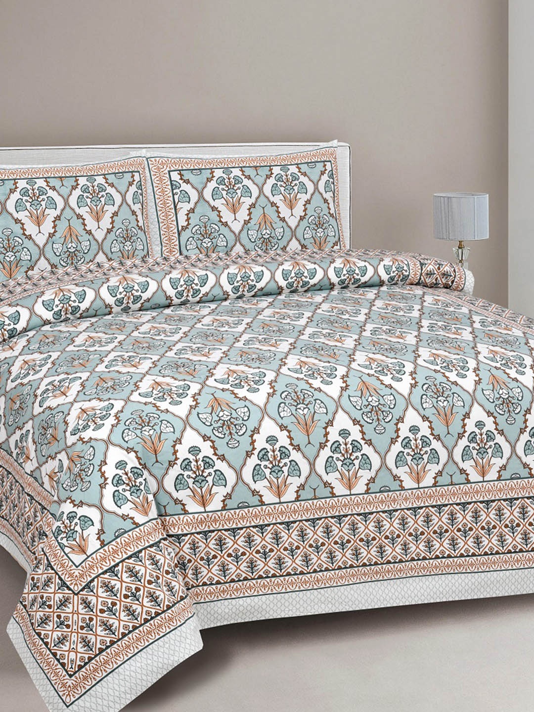 

INDHOME LIFE Blue & Off White Floral 220 TC King Bedsheet with 2 Pillow Covers