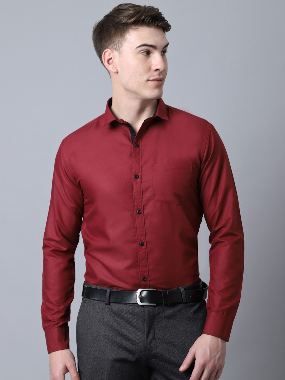 

Majestic Man Men Maroon Solid Slim Fit Formal Shirt