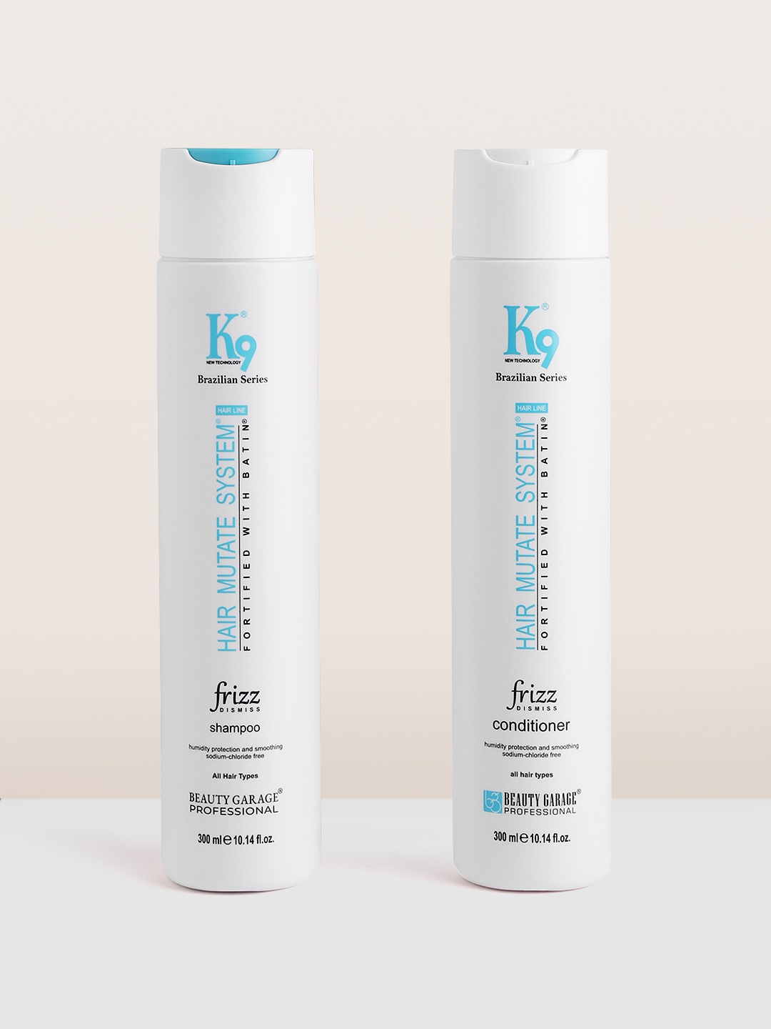 

Beauty Garage Set of K9 Frizz Dismiss Shampoo & Conditioner for All Hair Types- 300ml each, White