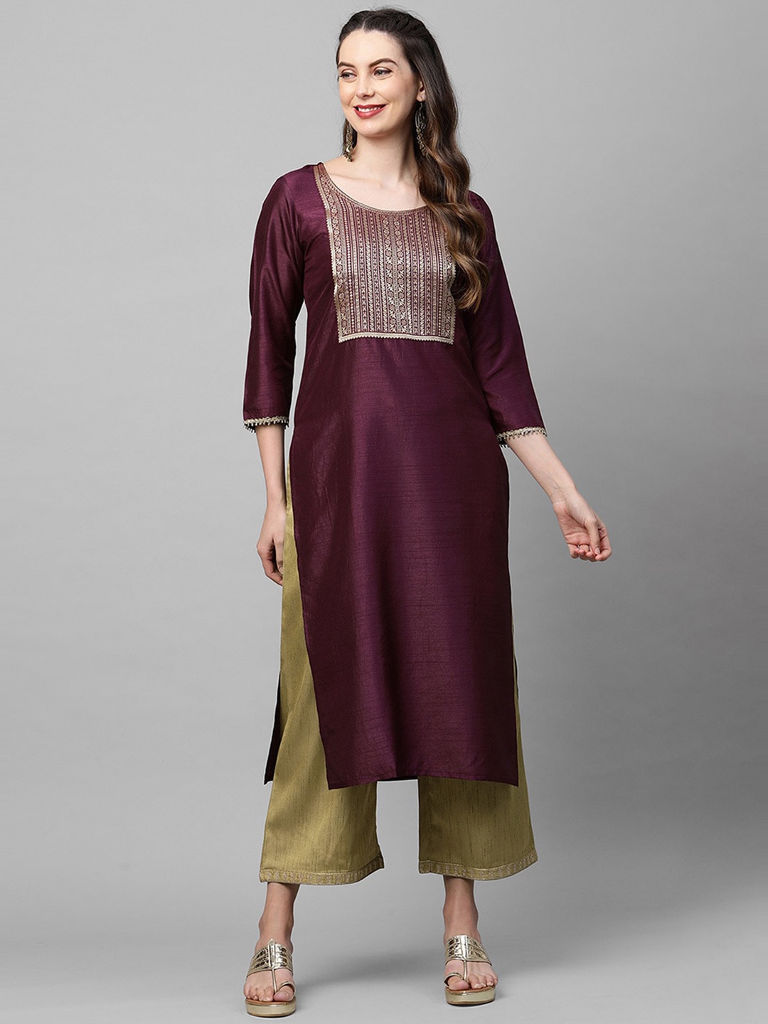 

Indo Era Women Maroon Ethnic Motifs Yoke Design Kurta