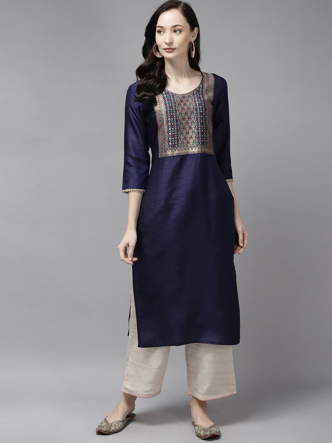 

Indo Era Women Navy Blue Kurta