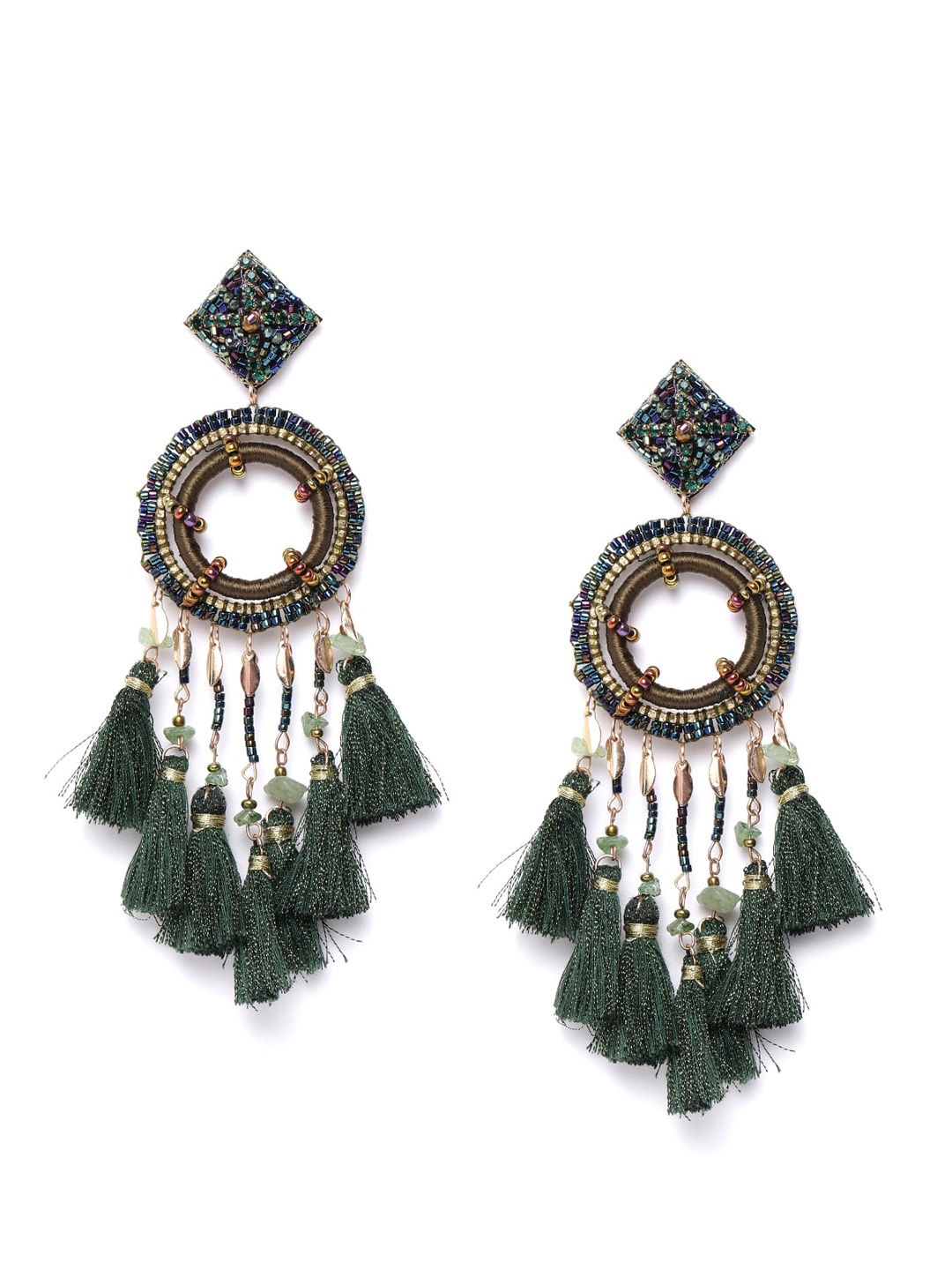 

Sangria Green & Gold-Toned Contemporary Drop Earrings