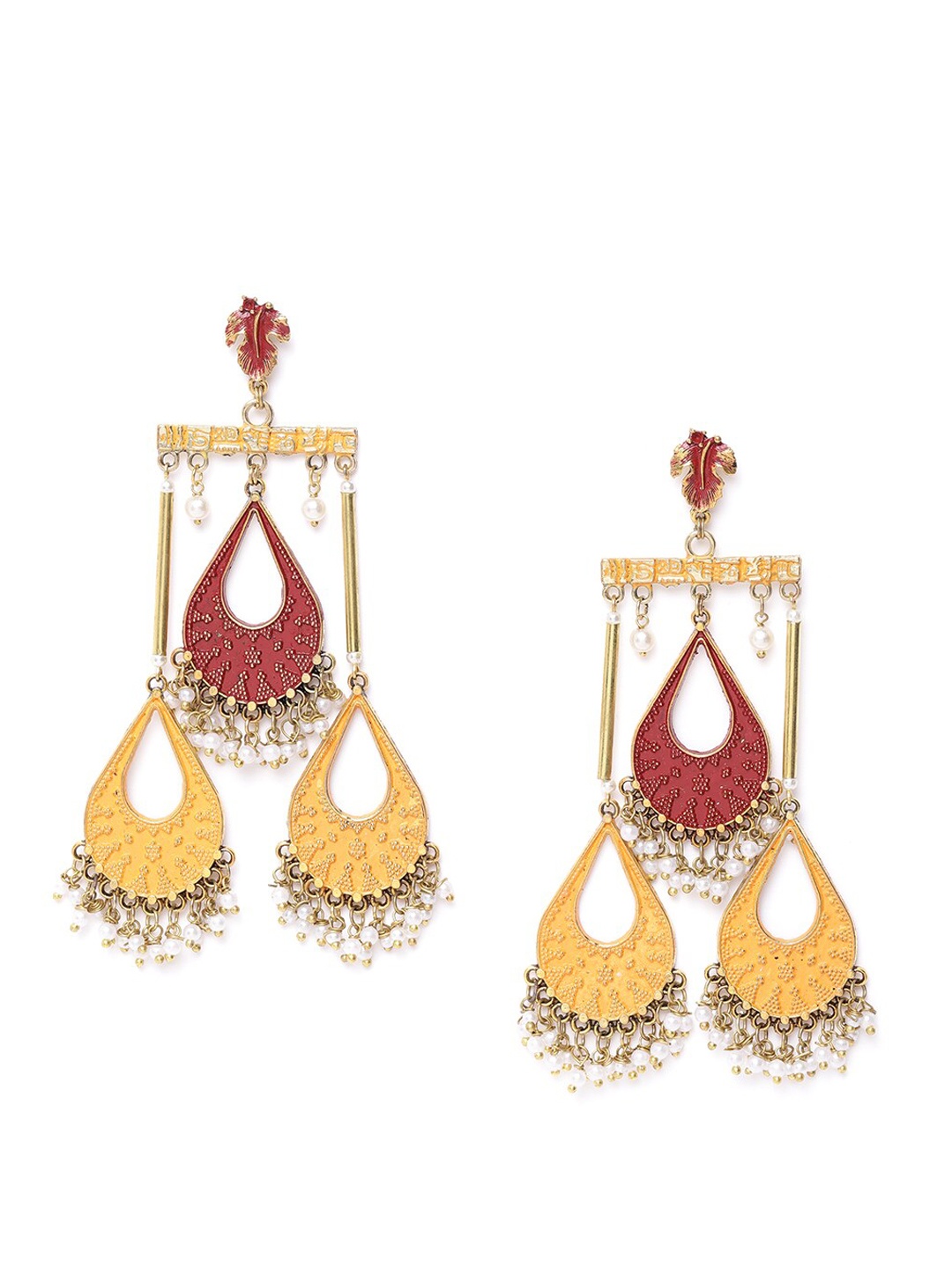 

Sangria Gold-Plated & Red Contemporary Drop Earrings