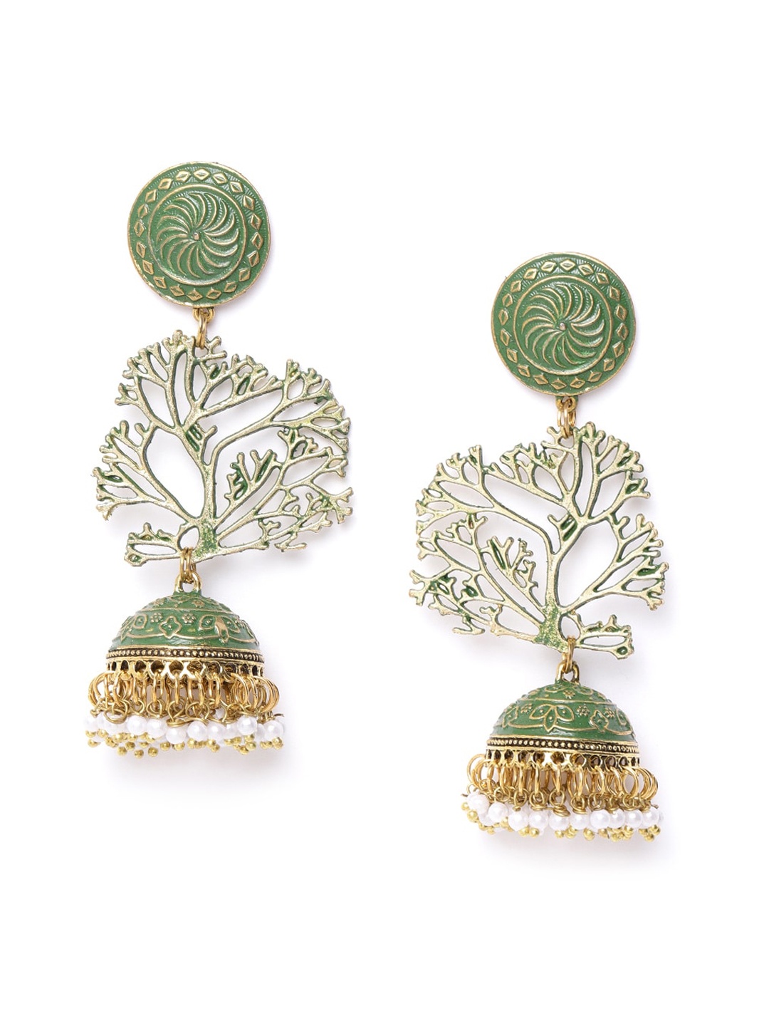 

Sangria Women Gold-Toned & Green Contemporary Jhumkas Earrings