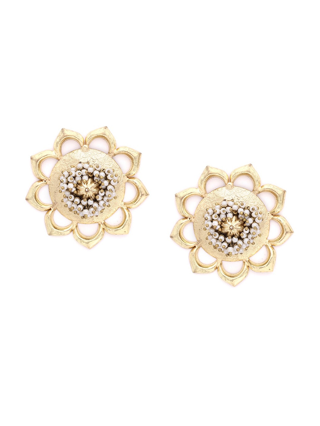 

Sangria Women Gold-Toned & White Beads Circular Studs Earrings