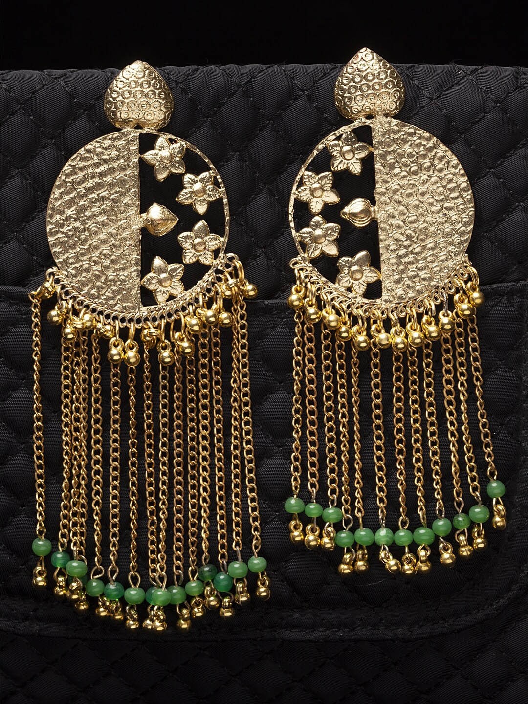 

Sangria Women Gold-Toned & Green Contemporary Chandbalis Earrings